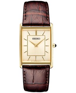 Мужские часы Essentials с коричневым кожаным ремешком, 29 мм Seiko 13273435 | gold