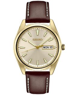 Мужские часы Essentials с коричневым кожаным ремешком, 40 мм Seiko 13059120 | champagne