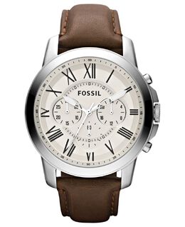Мужские часы с хронографом Grant на коричневом кожаном ремешке, 44 мм Fossil 711377 | brown/eggshell