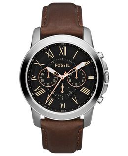 Мужские часы с хронографом Grant на коричневом кожаном ремешке, 44 мм Fossil 821712 | brown/black