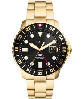 Мужские часы Fossil Blue GMT золотого тона из нержавеющей стали, 46 мм 15949331 | gold tone