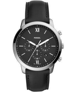 Мужские часы Neutra Chronograph с черным кожаным ремешком, 44 мм Fossil 6471855 | silver