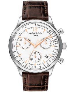 Мужские часы Heritage с коричневым ремешком из натуральной кожи, 43 мм Movado 14553009 | silver