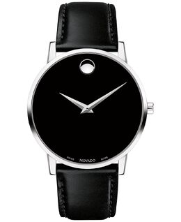 Мужские часы Swiss Museum с классическим черным кожаным ремешком, 40 мм Movado 6273054 | black/silver black