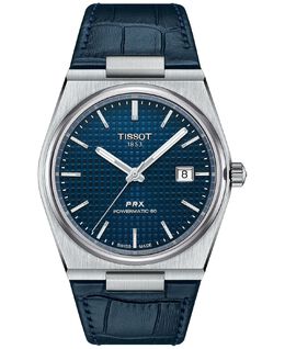 Мужские швейцарские автоматические часы PRX Powermatic 80 с синим кожаным ремешком, 40 мм Tissot 14124831 | blue