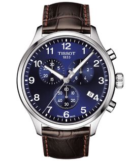 Мужские швейцарские часы с хронографом Chrono XL Classic T-Sport коричневого кожаного ремешка 45 мм Tissot 5869995 | brown/blue