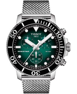 Мужские швейцарские часы с хронографом Seastar 1000 из нержавеющей стали с сетчатым браслетом 45,5 мм Tissot 11272969 | green gradient