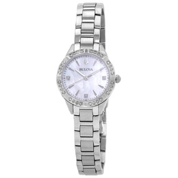 Bulova Sutton Quartz Diamond Crystal White Mother of Pearl Dial Ladies Watch 96r253