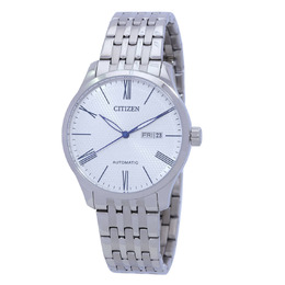 Citizen Automatic White Dial Mens Watch, Silver-tone Stainless Steel Case and Bracelet with Fixed Bezel, NH8350-59B
