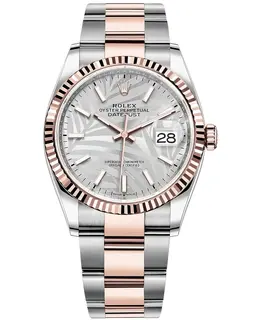 Rolex Datejust 36mm Steel & Everose Gold Silver Palm-Motif Dial Women's Watch, Model m126231-0032