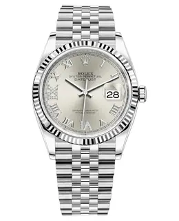 Rolex Datejust M126234-0029: Authentic Women's Watch, Steel & White Gold Case, Silver Dial Roman Numeral Pave Diamond IX/VI Markers