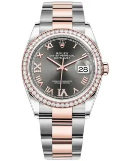 Rolex Datejust M126281RBR-0012 Women's Watch - Slate Diamond Pave Roman Dial & Everose Gold Bezel
