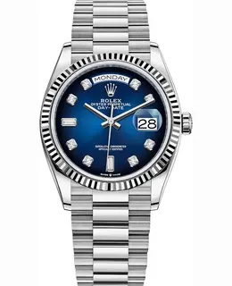 Authentic New Rolex Day-Date Model m128239-0023 White Gold Blue Diamond Dial Women's Watch