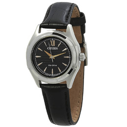 Citizen Eco-Drive Ladies Watch FE2110-14E Rose Gold Tone Stainless Steel Case Black Dial Leather Strap