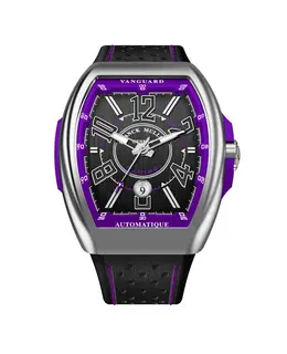 Franck Muller Vanguard Racing V45SCRCGVLACB - Men's Automatic Black Dial Rubber Strap Watch with Purple Accents