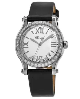 Chopard Happy Sport Medium 36mm Floating Diamonds Custom Bezel Satin Strap Women's Watch 278582-3001S-CD 278582-3001-cd