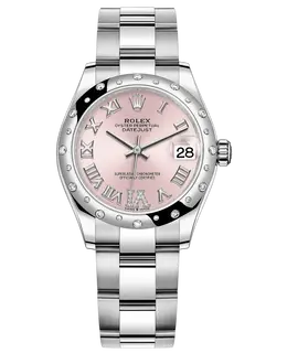 Rolex Datejust 31 Stainless Steel and White Gold Pink Pave Roman Dial Domed Diamond Bezel Women's Watch m278344rbr-0025
