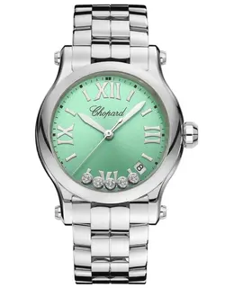 Chopard Happy Sport 278582-3011 Round Green Dial Floating Diamonds Steel Women's Watch