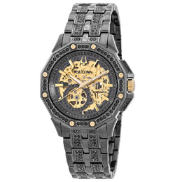 Bulova Octava Automatic Crystal Gold Skeleton Dial Mens Watch 98a293