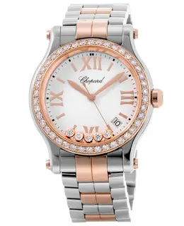 Chopard Happy Sport Medium 36mm Rose Gold & Steel Floating Diamonds Dial Custom Bezel Women's Watch 278582-6002-cd