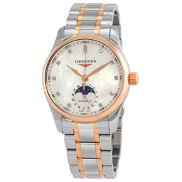 Longines Master Collection L2.409.5.89.7 Ladies Watch Automatic Moon Phase Dial In Diamond Mother Of Pearl