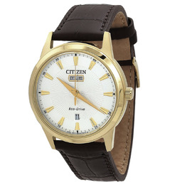 Citizen Eco-Drive AW0102-13A Men's Watch Gold Tone Stainless Steel Case Light Ivory Dial