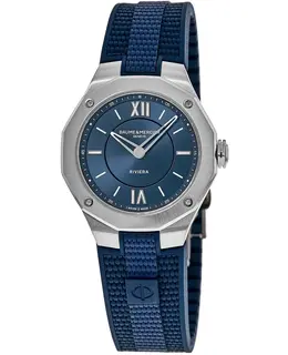 Women's Baume & Mercier Riviera Blue Dial Rubber Strap Watch Model 10689
