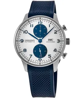 Brand New Authentic IWC Portugieser Automatic Chronograph White Dial Rubber Strap Men's Watch iw371620