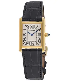 Brand New Authentic Cartier Tank Louis Large Silver Dial Yellow Gold Leather Strap Women's Watch - Model WGTA0067