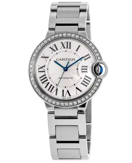 Cartier Ballon Bleu 36mm Custom Diamond Bezel Steel Watch WSBB0048-CD