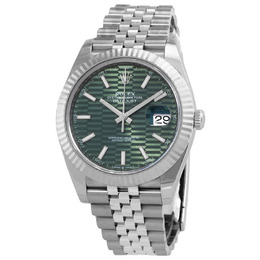 Rolex Datejust 41 M126334-0030, Automatic Mens Steel & White Gold Jubilee Watch with Mint Green Fluted Dial