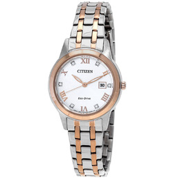 Citizen Eco-Drive Crystal White Dial Two-Tone Ladies Watch FE1246-75A