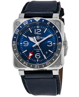 Bell & Ross BR 03-93 GMT Blue Dial Leather Strap Watch - Model br0393-blu-st/sca
