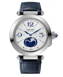 Cartier Pasha Men's Watch - Model wspa0030, 41mm Silver Dial with Blue/Grey Leather Strap Options