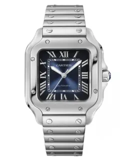 Authentic Cartier Santos De Cartier WSSA0063 Medium Blue Dial Steel and Leather Men's Watch