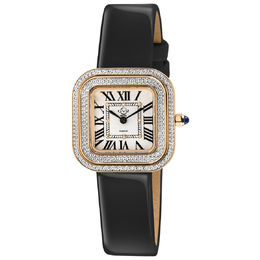 Gevril Bellagio Ladies Watch 12121 White Dial, Rose Gold-Tone Stainless Steel Case with Black Genuine Leather Strap and Fixed Bezel