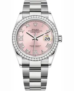 Rolex Datejust 36 White Gold & Diamonds Pink Pave Roman Dial Women's Watch m126284rbr-0024