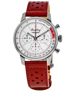 Brand New Authentic Breitling Top Time B01 Ford Thunderbird White Chronograph Dial Leather Strap Men's Watch ab01766a1a1x1