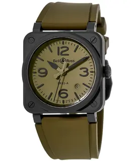Bell & Ross BR 03 Automatic Green Dial Rubber Strap Men's Watch br03a-mil-ce/srb
