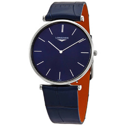Longines Blue Sunray Dial Mens Watch L4.766.4.95.2, 37mm Round Stainless Steel Case with Sapphire Crystal and Leather Strap