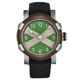 Romain Jerome RJ Titanic A La Grande Green Dial Mens Watch - Silver-tone stainless steel case, black rubber strap with brown bezel and green dial featuring Roman numerals, automatic mechanical movement (28,800 vph), sapphire crystal glass