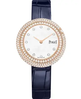 Piaget Possession Date Mother of Pearl Dial Diamond Bezel 18K Rose Gold Leather Strap Women's Watch g0a46073