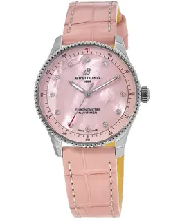Breitling Navitimer 32 Pink MOP Diamond Dial Leather Strap Women's Watch Model A77320D91K1P1