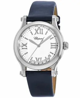 Chopard Happy Sport Medium 36mm Floating Diamond Blue Satin Strap Women's Watch Model 278582-3001s-bl