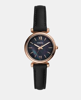 Carlie Mini ES4700 черные кожаные женские часы Fossil, черный 4013496911596 | negro