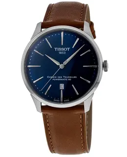 Tissot Chemin Des Tourelles Powermatic 80 Automatic Blue Dial Leather Strap Men's Watch t139.807.16.041.00