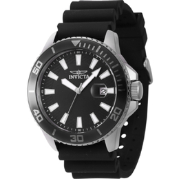 Invicta Pro Diver Mens Watch 46087 Analog Quartz Date Black Dial - Gunmetal Stainless Steel Case, Silicone Strap
