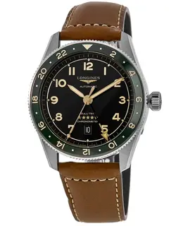 Longines Spirit Zulu Time Grey Dial Men's Watch with Stainless Steel Case, Brown Leather Strap Model L3.802.4.63.2