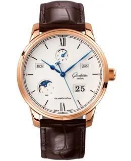 Brand New Authentic Glashütte Original Senator Excellence Perpetual Calendar Silver Dial, Rose Gold 18K Leather Strap Men's Watch Model 13602020561
