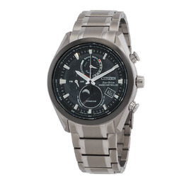 Citizen Eco-Drive BY1018-80E - Black Dial Men's Watch with Analog Functions, Moon Phase Indicator